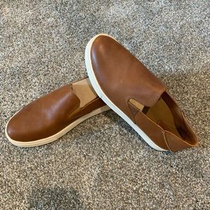 Olukai brown leather slip on shoes
